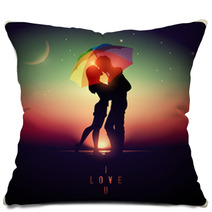Illustration Of A Couple Kissing With A Vintage Effect Pillows 60435483