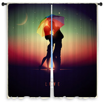 Illustration Of A Couple Kissing With A Vintage Effect Window Curtains 60435483