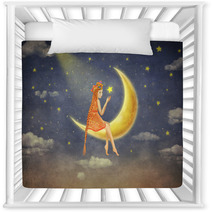 Illustration Of A Cute Girl Sitting On The Moon In Night Sky Illustration Art Nursery Decor 109725715