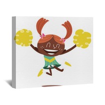 Illustration Of A Young Smiling Cheerleader Jumping And Cheering Wall Art 29463316