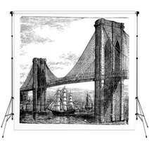 Illustration Of Brooklyn Bridge And East River New York United Backdrops 35054626