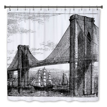 Illustration Of Brooklyn Bridge And East River New York United Bath Decor 35054626