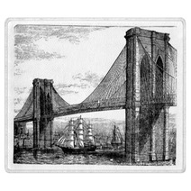 Illustration Of Brooklyn Bridge And East River New York United Rugs 35054626