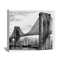 Illustration Of Brooklyn Bridge And East River New York United Wall Art 35054626