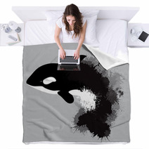 Illustration Of Grampus With Watercolor Splashes Vector Killer Whale For Your Design Blankets 192992103
