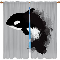 Illustration Of Grampus With Watercolor Splashes Vector Killer Whale For Your Design Window Curtains 192992103