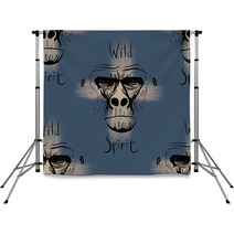 Illustration Of Monkey Head Seamless Pattern Backdrops 164254560