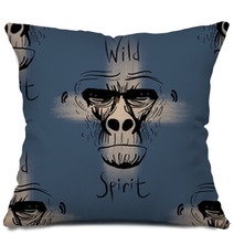 Illustration Of Monkey Head Seamless Pattern Pillows 164254560