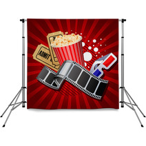Illustration Of  Movie Theme Objects On Red Background Backdrops 39651336