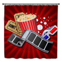 Illustration Of  Movie Theme Objects On Red Background Bath Decor 39651336