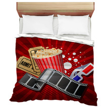 Illustration Of  Movie Theme Objects On Red Background Bedding 39651336