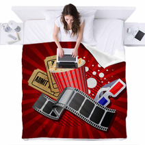 Illustration Of  Movie Theme Objects On Red Background Blankets 39651336