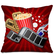 Illustration Of  Movie Theme Objects On Red Background Pillows 39651336