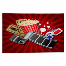Illustration Of  Movie Theme Objects On Red Background Rugs 39651336