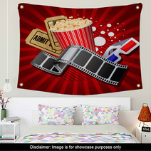 Illustration Of  Movie Theme Objects On Red Background Wall Art 39651336