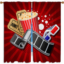 Illustration Of  Movie Theme Objects On Red Background Window Curtains 39651336