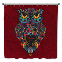 Illustration Of Ornamental Owl Bird Illustrated In Tribal Boho Owl With Love Heart For Valentine Day Bath Decor 103706116