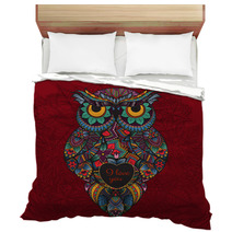 Illustration Of Ornamental Owl Bird Illustrated In Tribal Boho Owl With Love Heart For Valentine Day Bedding 103706116