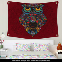 Illustration Of Ornamental Owl Bird Illustrated In Tribal Boho Owl With Love Heart For Valentine Day Wall Art 103706116