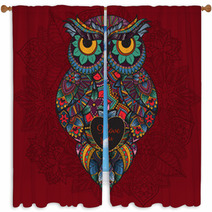 Illustration Of Ornamental Owl Bird Illustrated In Tribal Boho Owl With Love Heart For Valentine Day Window Curtains 103706116