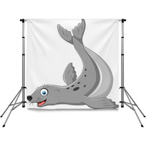 Illustration Of Seals Happy Smile On White Back Ground Backdrops 90040419