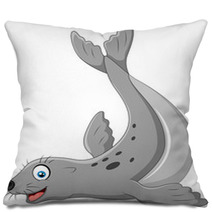 Illustration Of Seals Happy Smile On White Back Ground Pillows 90040419