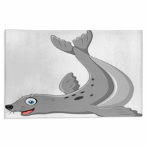 Illustration Of Seals Happy Smile On White Back Ground Rugs 90040419