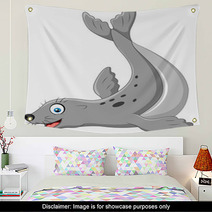 Illustration Of Seals Happy Smile On White Back Ground Wall Art 90040419