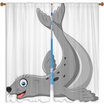 Illustration Of Seals Happy Smile On White Back Ground Window Curtains 90040419