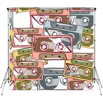 Illustration Of Seamless Pattern With Vintage Audio Cassette Backdrops 78003808