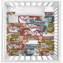 Illustration Of Seamless Pattern With Vintage Audio Cassette Nursery Decor 78003808
