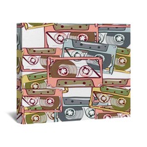 Illustration Of Seamless Pattern With Vintage Audio Cassette Wall Art 78003808