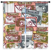 Illustration Of Seamless Pattern With Vintage Audio Cassette Window Curtains 78003808
