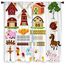 Illustration Of The Things And Animals At The Farm Window Curtains 65150556