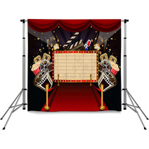 Illustration Of Theatre Marquee With Movie Theme Objects. Backdrops 39650156