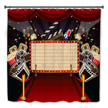 Illustration Of Theatre Marquee With Movie Theme Objects. Bath Decor 39650156