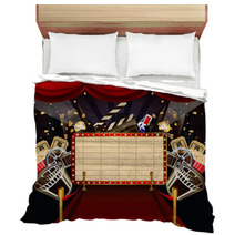 Illustration Of Theatre Marquee With Movie Theme Objects. Bedding 39650156