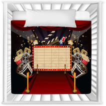 Illustration Of Theatre Marquee With Movie Theme Objects. Nursery Decor 39650156