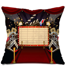 Illustration Of Theatre Marquee With Movie Theme Objects. Pillows 39650156