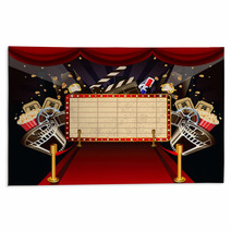 Illustration Of Theatre Marquee With Movie Theme Objects. Rugs 39650156