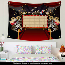 Illustration Of Theatre Marquee With Movie Theme Objects. Wall Art 39650156