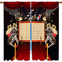 Illustration Of Theatre Marquee With Movie Theme Objects. Window Curtains 39650156