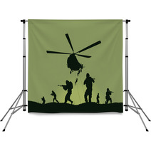 Illustration The Soldiers Going To Attack And Helicopters Backdrops 116641692