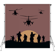 Illustration The Soldiers Going To Attack And Helicopters Backdrops 116814852
