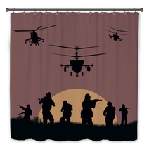 Illustration The Soldiers Going To Attack And Helicopters Bath Decor 116814852