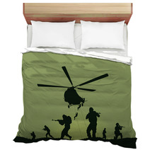 Illustration The Soldiers Going To Attack And Helicopters Bedding 116641692
