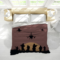 Illustration The Soldiers Going To Attack And Helicopters Bedding 116814852