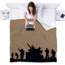 Illustration The Soldiers Going To Attack And Helicopters Blankets 116814897