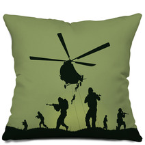 Illustration The Soldiers Going To Attack And Helicopters Pillows 116641692