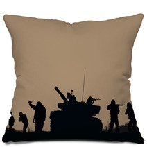 Illustration The Soldiers Going To Attack And Helicopters Pillows 116814897